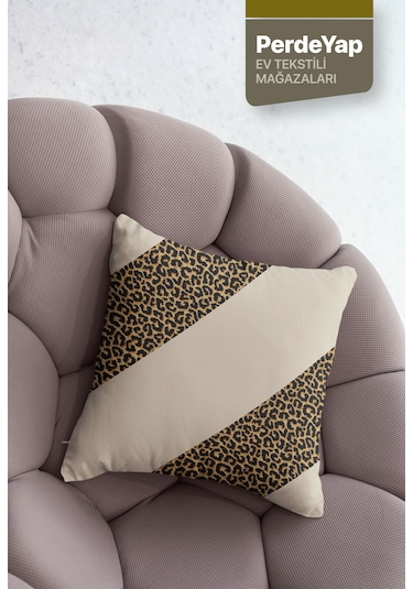 Leopar Desenli 4'lü Dijital Baskılı Kırlent Kılıfı 43 X 43 Cm Bej