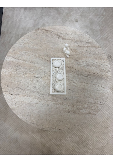 Most Rota Mermer Görünümlü %100 Mdf Bej Orta Sehpa 80 Cm. Çap Ev
