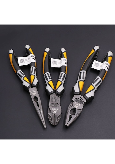 Yaleker Profesyonel Elektrikçi Pliers Seti: Çelik Telli Kesici, Uçlu Ve Eğimli Aynaklı, Krom-vanadyum Çelik, 3 Farklı Tip Seçeneği Sarı