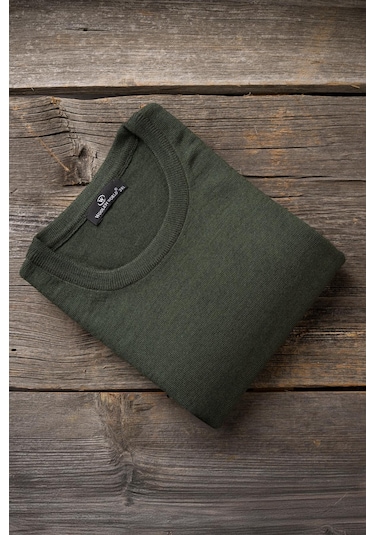 Woolen World Bisiklet Yaka Battal Büyük Boy Yünlü Triko Kazak Yeşil