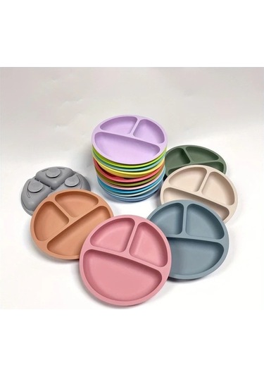 Trendooze Sevimli Mavi Gıda Sınıfı Silikon Emici Eğitici Yemek Tabağı Çocuklar İçin mavi