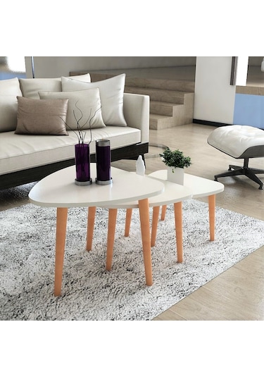 Flora ROLL  Sehpa Ahşap Ayaklı Üçlü Zigon (BEYAZ)