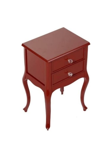 Roys Ahşap Çift Çekmeceli Lükens Kırmızı Lake  Komodin  Telefonluk