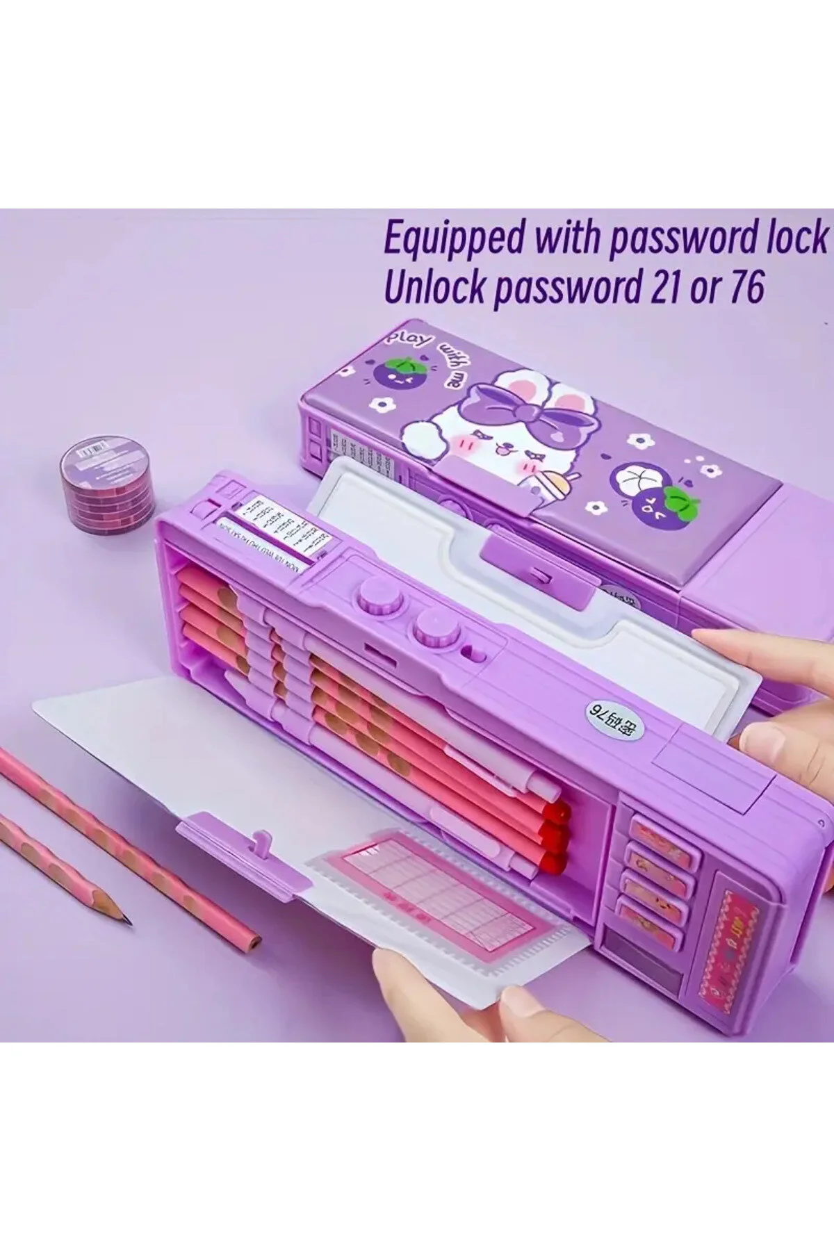 Şifreli Kilitli Dönüştürülebilir Mor Kalem Kutusu Çok Fonksiyonlu Güvenlik Kilidiyle Birlikte Mor