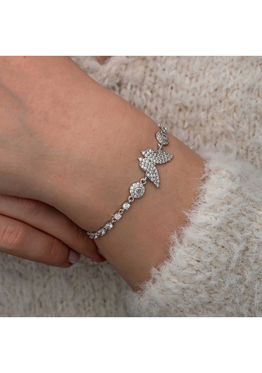 Artsmagazinmücevher Gümüş Zirkon Taşlı Kelebek Kadın Bileklik