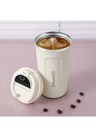 380/510 Ml Termos Kahve Kupa Paslanmaz Çelik Kahve Fincanı Sıcaklık Göstergesi White Portable Rope 380ml White Portable Rope