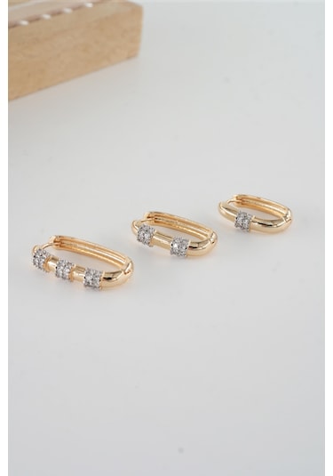 Kadın Vip Seri Antialerjik Baget Zirkon Taşlı Rodajlı 2 Renk 3'lü Küpe-5169 Altın Kadın Vip Seri Antialerjik Baget Zirkon Taşlı Rodajlı 2 Renk 3'lü Küpe-5169 Altın