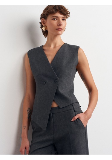 Dilvin 60599 Asimetrik Yelek-antrasit Antrasit