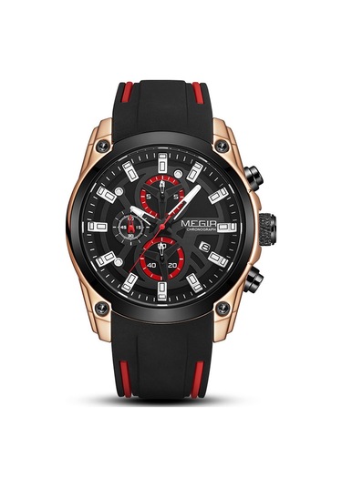 Marka Megir Megir Erkek Saati Çok Fonksiyonlu Kronograf Spor Silikon Erkek Kuvars Spor Saati 2144 Siyah Yüz Gül Kabuğu Siyah Kemer Diğer