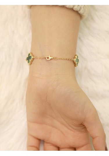 14 Ayar Altın 5'li Yeşil Yonca Bileklik Altın