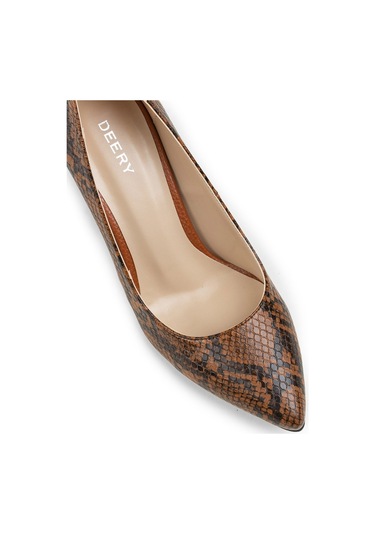 Deery Taba Rengi Yılan Desen Kadın Stiletto Taba