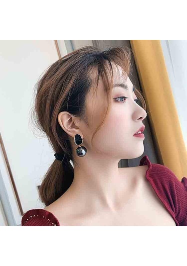 Beyaz Moda Siyah Inci Saplama Küpe Kadın Zarif Dangle Bırak Küpe Kişilik Parti Takı Beyaz