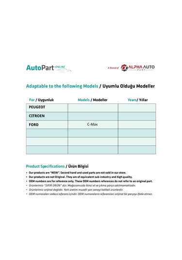 Peugeot, Citroen, Ford C-max İçin Yan Ayna Katlama Dişlisi-50 Di