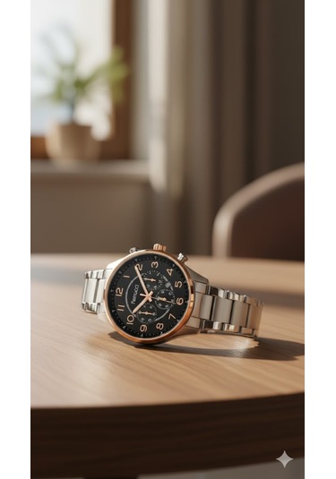 Ferrucci Erkek Kol Saati Altın Ve Gümüş Renk, Siyah Kadran - Şık Metal Kordon, 2 Yıl Garantili Metalik