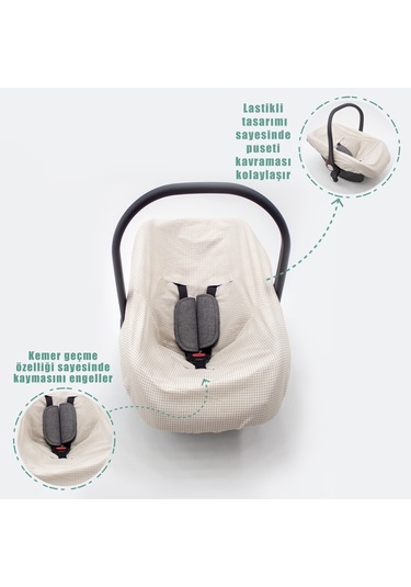 Ortopedik Puset Minderi, Örtü Ve Çarşaf, Ekose Kahverengi