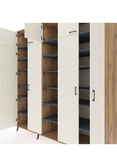 Kronos Dolap 18 Raflı 9 Kapaklı 220x59x243 Çam-aytaşı/antrasit Aytası/antrasıt