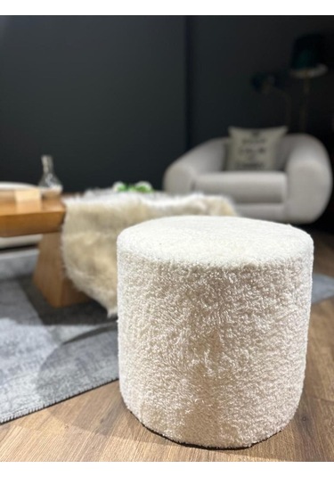 Dolce Puf Peluş Kumaş Silindir Dekoratif Pufidik Puf Bench Krem