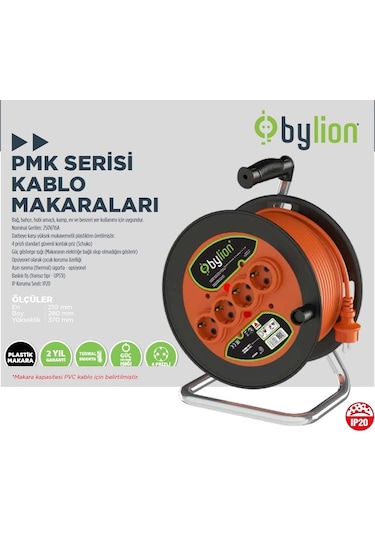 Bylion 3x2,5 Ttr 50 Metre Kablolu Plastik Kablo Makarası 50 M