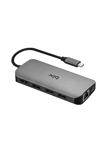 Bix BX10HB 5Gbps Type-C to 4K 30Hz HDMI Ethernet USB 3.0 PD SD TF Kart Okuyucu Dönüştürücü Adaptör Hub