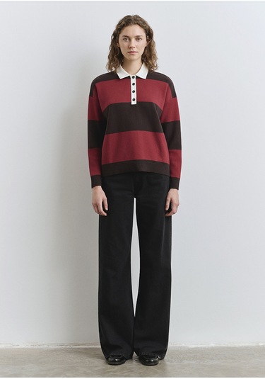 Mavi - Blok Renkli Bordo Triko Polo 1710708-90695 Bordo