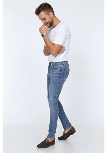 Digital Jeans Erkek Slim Fit Dar Kesim Dar Paça Kot Panto Açık Mavi Açık Gri