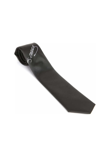 Atatürk Imza Desenli Dokuma Siyah Kravat - Ak-16 Siyah