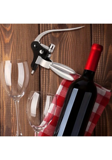 Atay Garage Tirbuşon Tavşan Burgu Şarap Şampanya Açacağı Dayanıklı Metal Yapı Ergonomik Tasarım Gümüş - Siyah