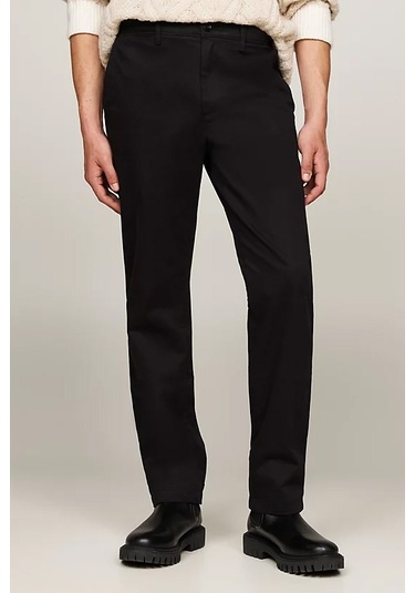 Erkek Denton Saten Düz Paça Chino Pantolon - Siyah Black