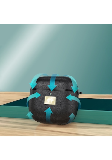 Airpods 4 Uyumlu Kılıf Deri Görünümlü Askı Aparatlı Wlons Kulaklık Kılıfı Siyah