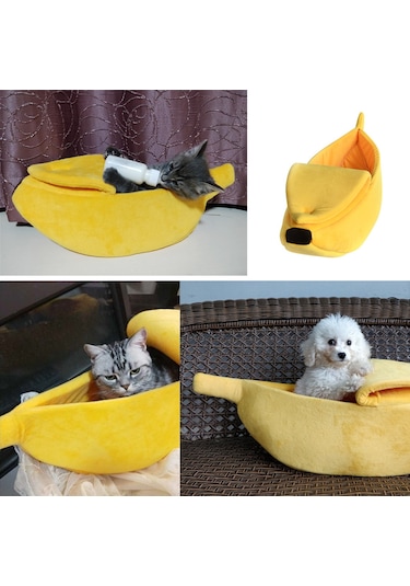 Leezsing Muz Kedi Yatağı Evi Yavru Köpek Yastığı Kulübe Taşınabilir Sıcak Evcil Hayvan Sepeti Malzemeleri Mat