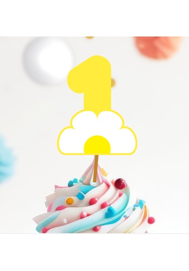 15 Adet Papatya Konsept One 1 Yaş Cupcake Kürdanı