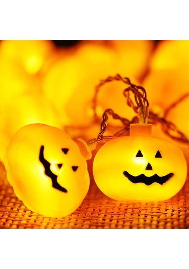 Gajeena Halloween Dekorasyon Gülümseme Kabak Led Işık Zinciri 6m 40 Işıklı Parıltılı 3 Pil Tipi Pil Yok