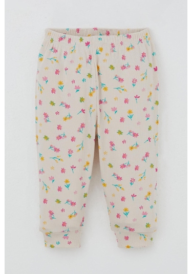 Breeze Kız Bebek Pijama Takımı Omuzdan Patlı Renkli Çiçek Desenli 4 Ay-1 Yaş, Krem Krem