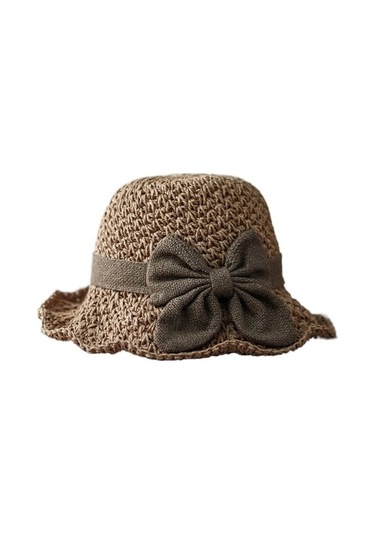 Kadın Pastoral Ilmek Hasır Güneş Şapkası Eypmy8 Kahverengi - Siyah