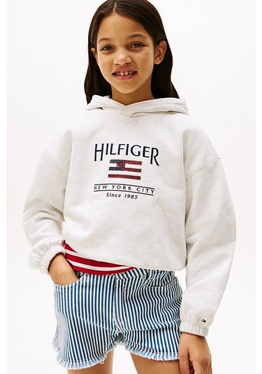 Kız Çocuk Th Sequin Bayrak Kapüşonlu Sweatshirt - Beyaz Snow White Heather