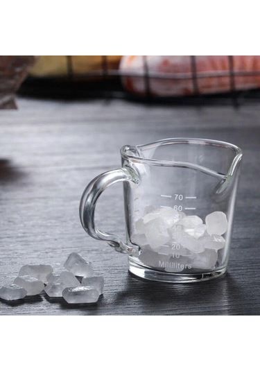 Küçük Süt Bardağı Isıya Dayanıklı Cam Ölçüm Fincan Kahve Çift Ağızlı Ons Bardak 70 Ml Ölçekli