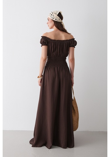 Kahverengi Büzgülü Elbise - 2002 Kahverengi