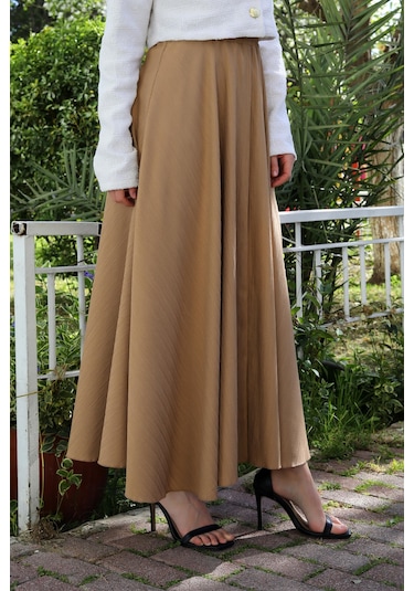 Beli Lastikli Süper Kloş Etek Vizon