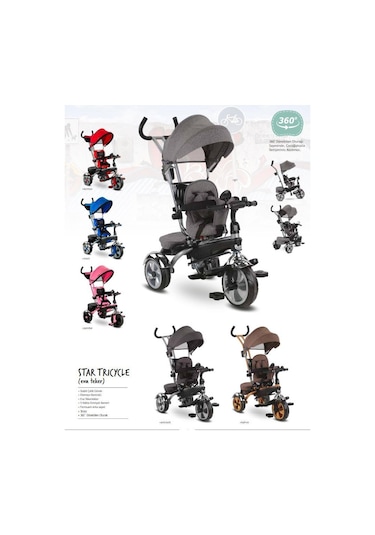 Babyhope Star Üç Teker Bisiklet Bh-9500 Ebeveyn Kontrollü Şişme E Gri