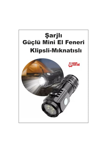 Ultra Mini Şarjlı El Feneri Mıknatıslı Klipsli 5 Fonksiyonlu Seyehat Kamp Ev Ofis 3 Xe Led Lamba Siyah