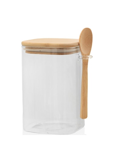 The Mia Bambu Kaşıklı Cam Saklama Kabı Kare 1050 Cc