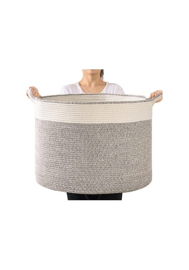 Shahbaz Özel Pamuklu Jüt Battaniye Sepeti Hasır Oyuncak Sepeti Jüt Çamaşır Sepeti 40-30 Grey