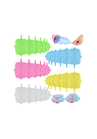 30 Adet Silikon Streç Kapaklar Dikdörtgen Yeniden Kullanılabilir Silikon Kapaklar Gıda Depolama İçin Mikrodalga Kapak Açık Mor