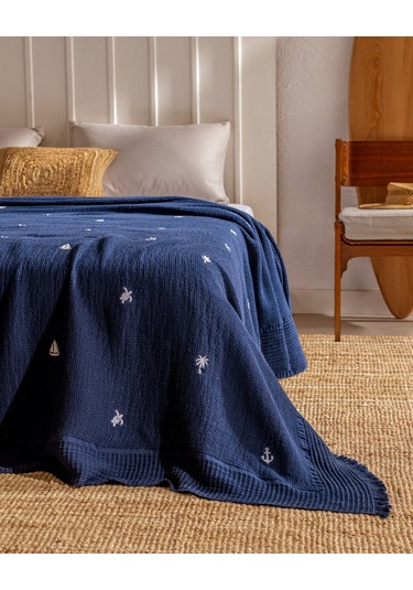 Madame Coco Riva Çift Kişilik %100 Pamuk Yatak Örtüsü - Lacivert 8684427210420 Lacivert