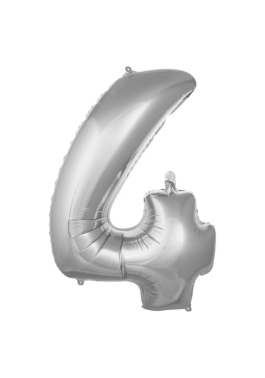4 Rakamı Folyo Gümüş Folyo Balon 76cm 34 Karışık Renkli