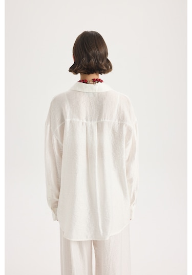 Mai Collection Mai Studios Co. Yovena Düğme Detay Ekru Oversize Gömlek ekru