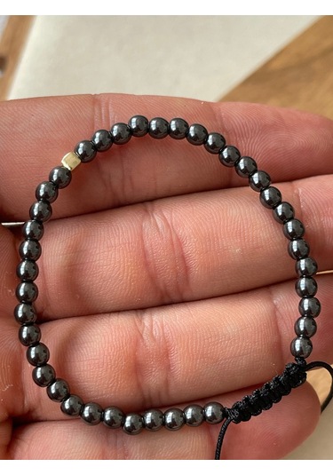 14 Ayar Altın Küp Altın Detaylı Siyah Hematit Taşlı Altın Bileklik Altın - Siyah