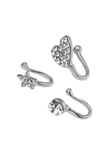 Homyl 3 Adet Charm Kadın Çiçek Pentagram Kristal Metal Gümüş