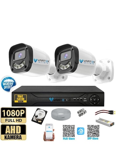 2 Kameralı 320gb-5mp Gece Renkli Gülen Yüz 1080p Fullhd Kamera Set-su Gecirmez-sabit İp Gerektirmez