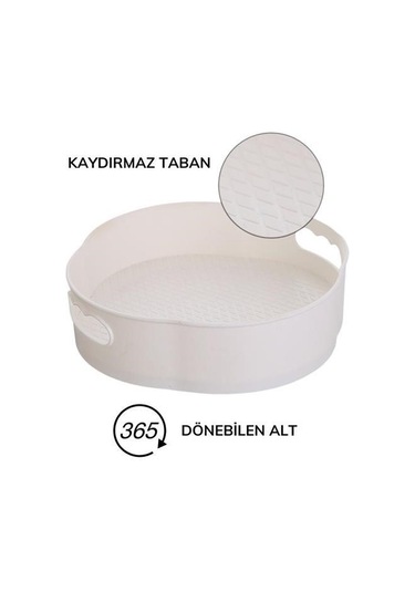 Ams Net 360 Derece Dönebilen Mekanizmalı Yuvarlak Tepsi Formlu Sunum Ve Servis Organizer Tablası Açık Pembe